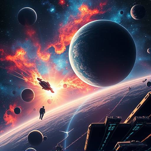 Poster for 'Galactic Frontiers' - a visually stunning science fiction compilation.